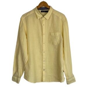 Nautica Mens XL 100% Linen Yellow Long Sleeve Button Down Shirt Vacation Casual